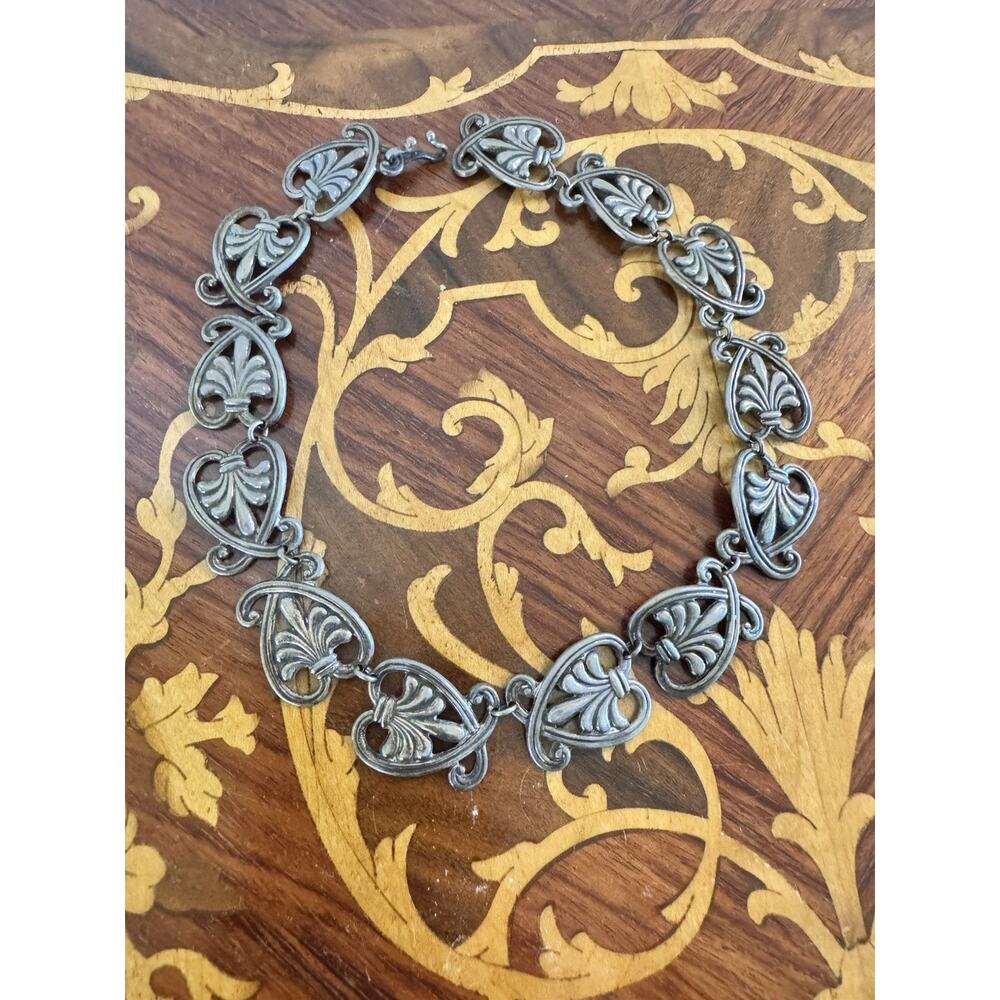 Vintage Margo De Taxco Sterling Silver Necklace Choker Mexican Heart Link Signed - Picture 13 of 13